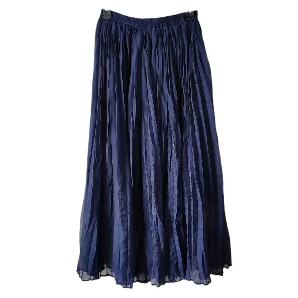 Baltic Born Navy Blue Pleated Midi Maxi Skirt S Classic Cocktail Career Neutral